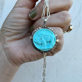 Turquoise Buffalo Nickel + Sterling Silver + 14k Gold Pendant