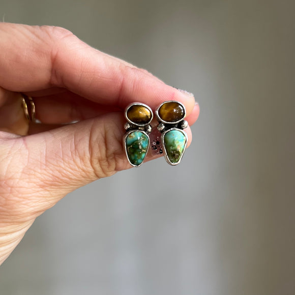 Sonoran Gold Turquoise + Tiger’s Eye + Sterling Silver Earrings