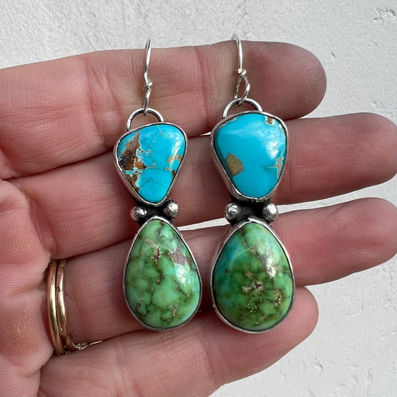 Royston Turquoise + Verde Valley Variscite + Sterling Silver Earrings