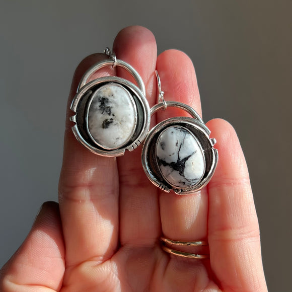 White Buffalo + Sterling Silver Shadow Earrings