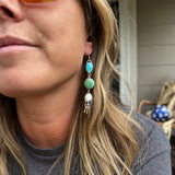 Blue Ridge Turquoise + Kings Manassa Turquoise + White Buffalo + Sterling Silver Earrings
