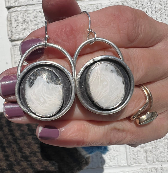 White Buffalo + Sterling Silver Shadow Earrings
