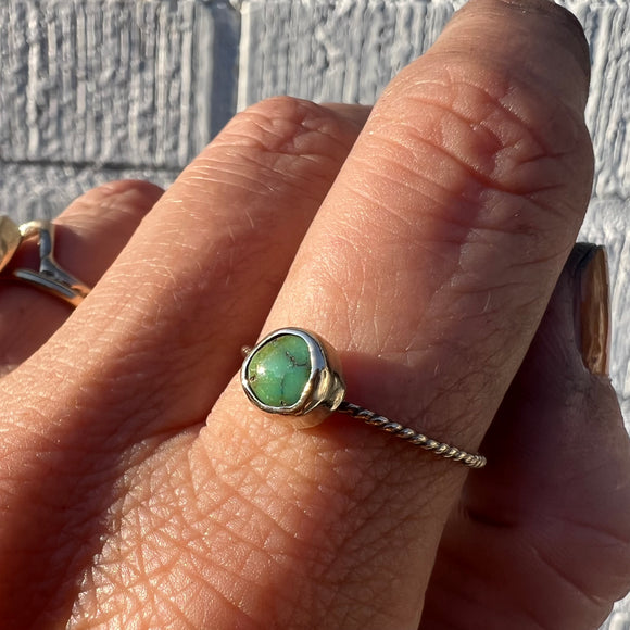 Lone Mountain Turquoise + 14K Gold Ring • 9.5