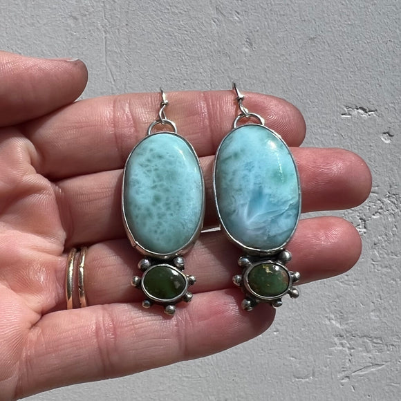 Larimar + Royston Turquoise + Sterling Silver Earrings