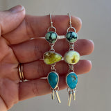 New Lander Variscite + Palomino Turquoise + Blue Ridge Turquoise + Sterling Silver Earrings