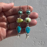 New Lander Variscite + Palomino Turquoise + Blue Ridge Turquoise + Sterling Silver Earrings
