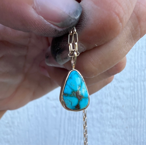 Discounted Item, please read… Turquoise Mountain Turquoise + 14k Gold Pendant