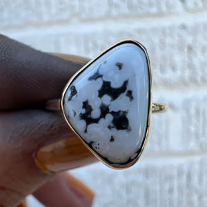 White Buffalo + 14K Gold Ring • Size 7