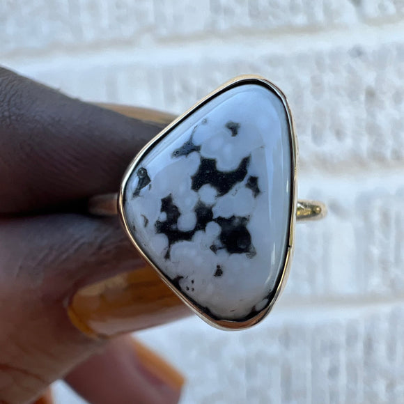 White Buffalo + 14K Gold Ring • Size 7