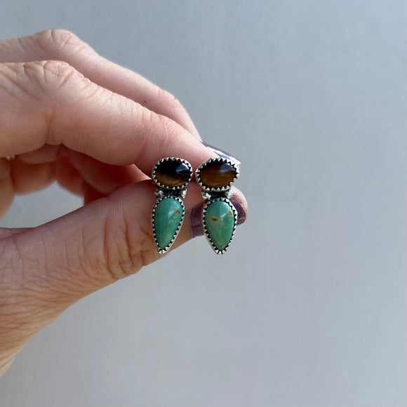 King’s Manassa Turquoise + Tiger’s Eye + Sterling Silver Earrings