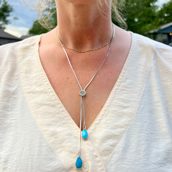 Blue Ridge Turquoise + Sterling Silver Bolo Necklace