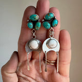 Blue Gem Turquoise + White Buffalo + Sterling Silver Earrings