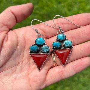 Turquoise + Carnelian + Sterling Silver Earrings