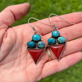 Turquoise + Carnelian + Sterling Silver Earrings