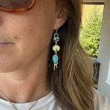 New Lander Variscite + Palomino Turquoise + Blue Ridge Turquoise + Sterling Silver Earrings