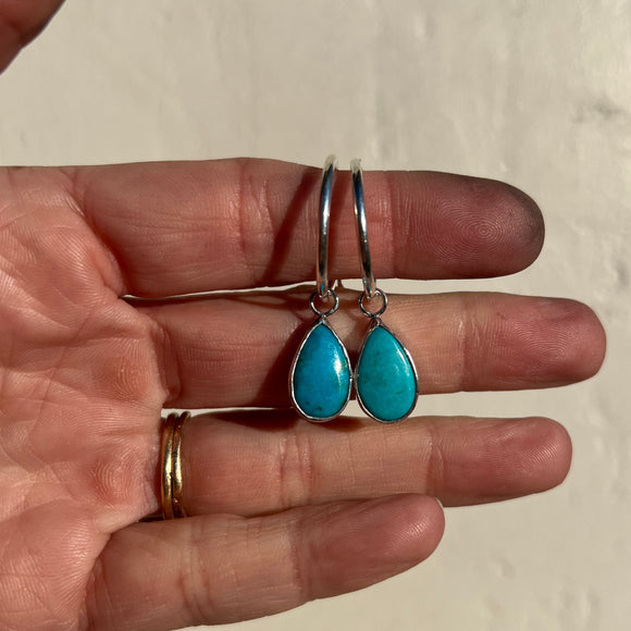 Blue Ridge Turquoise + Sterling Silver Hoop Earrings