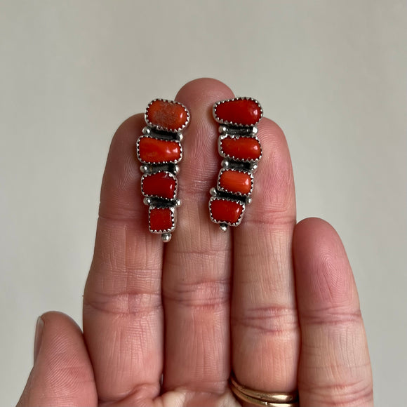 Coral + Sterling Silver Ear Climbers