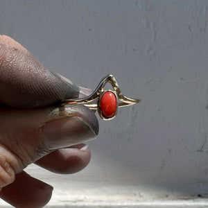 Coral + 14k Gold Ring • Size 6.5