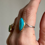 Royston Turquoise + 14 K Gold + Sterling Silver Ring • Size 8